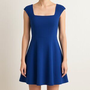 BCBGMAXAZRIA Royal Blue Fit & Flare Dress Size S Sleeveless Square Neck